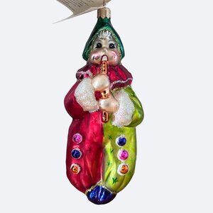 Vtg Christopher Radko Christmas Glass Ornament Elf Clown Court‎ Jester Tag 1995